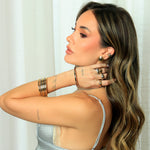 Kit Dois Braceletes Mel Folheado a Ouro 18k e Folheado em Ródio Branco
