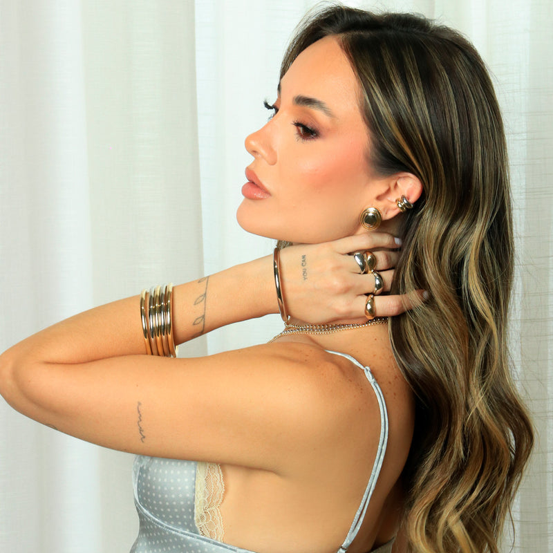 Kit Dois Braceletes Mel Folheado a Ouro 18k e Folheado em Ródio Branco