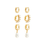 Trio de Argolinhas Amber Peróla Folheado a Ouro 18k