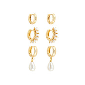 Trio de Argolinhas Amber Peróla Folheado a Ouro 18k
