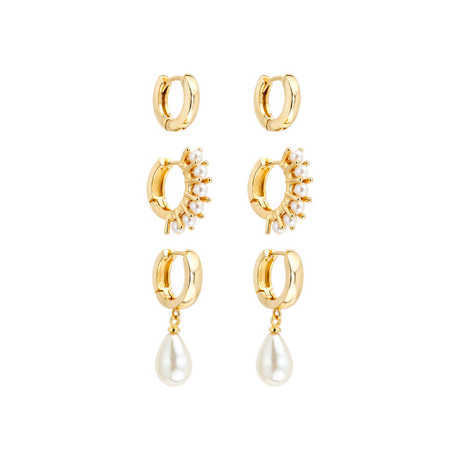 Trio de Argolinhas Amber Peróla Folheado a Ouro 18k