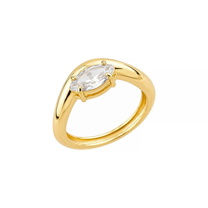 Anel Thayse Zircônia Navete Folheado a Ouro 18k