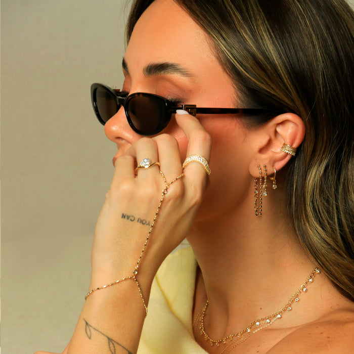 Anel Orgânico Bárbara Zircônias Folheado a Ouro 18k