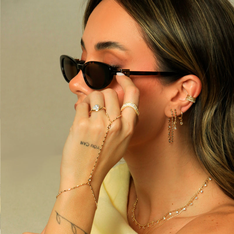 Anel Orgânico Bárbara Zircônias Folheado a Ouro 18k