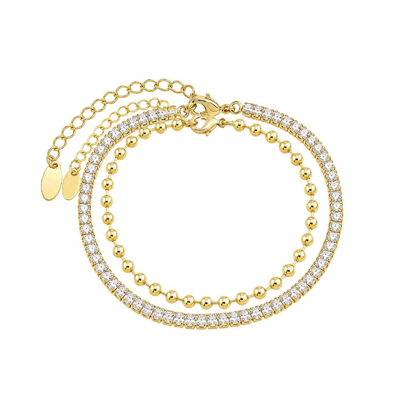 Pulseira Duas Voltas Vanessa Riviera e Bolinhas Folheado a Ouro 18k