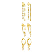 Trio de Brincos Celina Zircônia Folheado a Ouro 18k