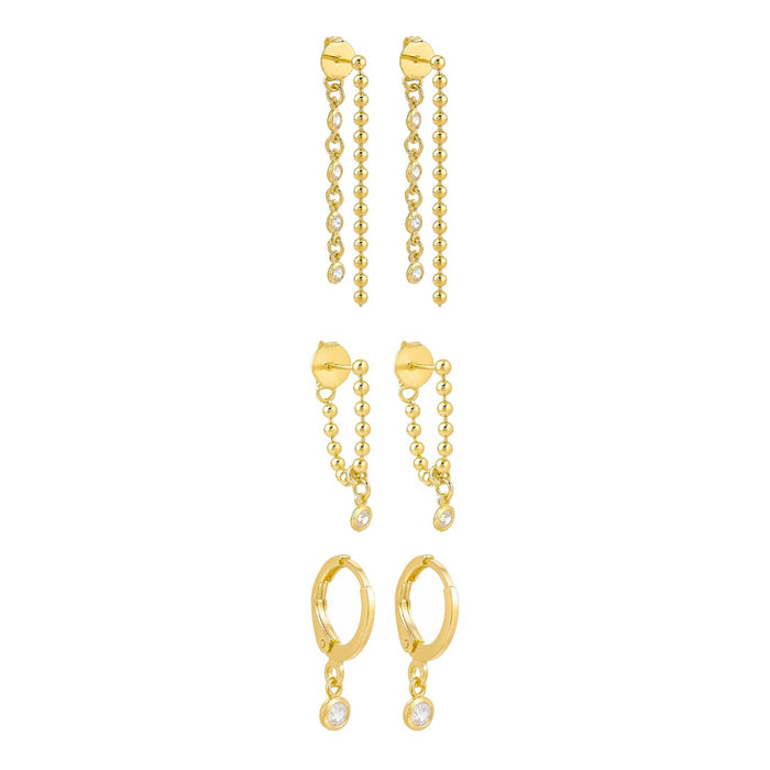 Trio de Brincos Celina Zircônia Folheado a Ouro 18k