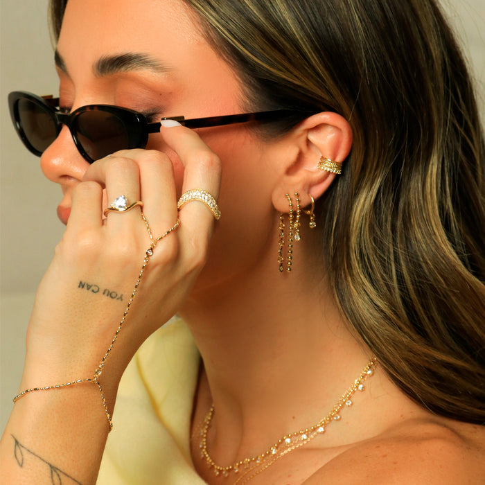 Pulseira de Mão Lena Piuka Bolinha e Palito Folheado a Ouro 18k