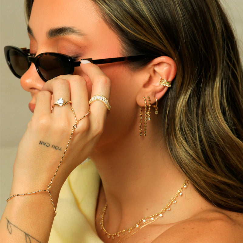 Pulseira de Mão Lena Piuka Bolinha e Palito Folheado a Ouro 18k