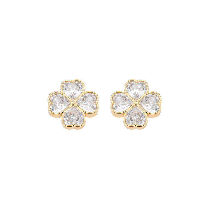 Brinco Trevo Lucky Zircônias Folheado a Ouro 18k