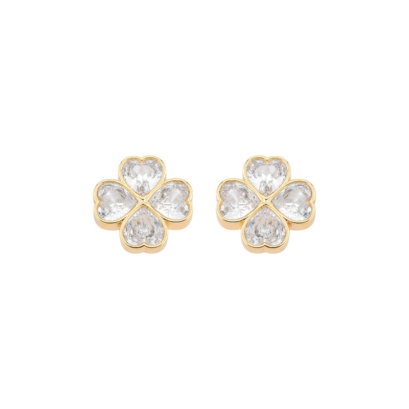 Brinco Trevo Lucky Zircônias Folheado a Ouro 18k