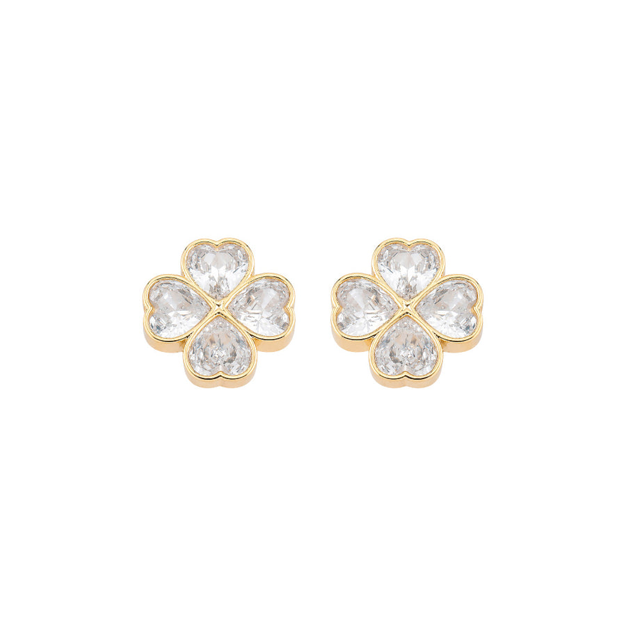 Brinco Trevo Lucky Zircônias Folheado a Ouro 18k