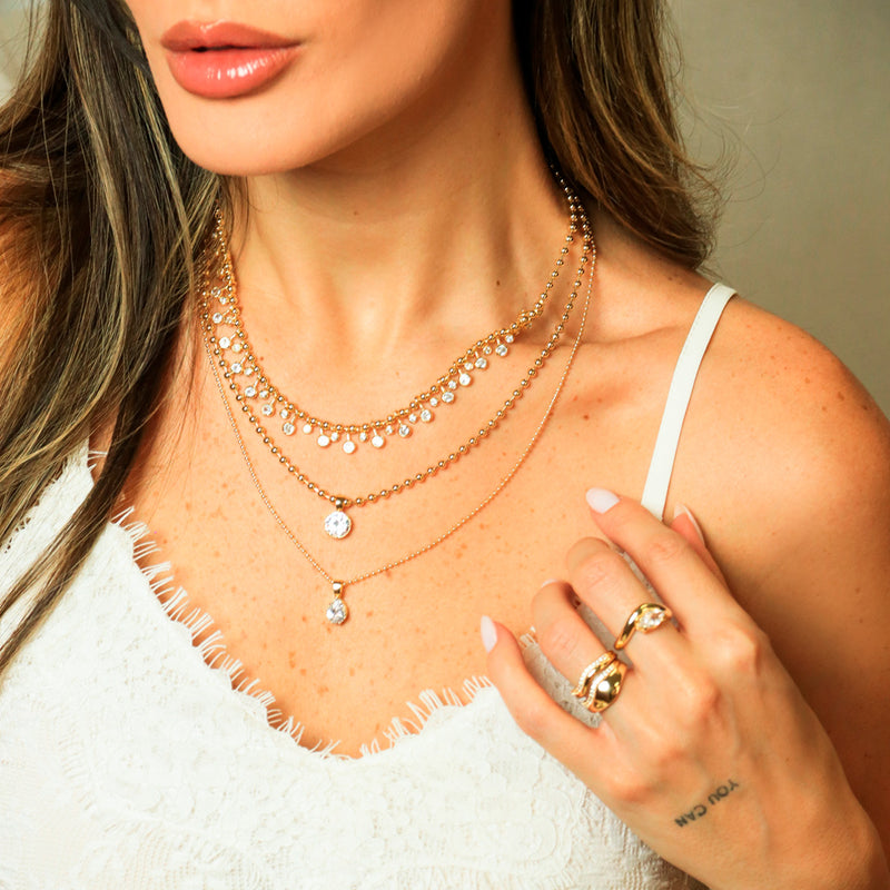 Colar Cristina Esferas Zircônias Folheado a Ouro 18k