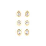 Trio de Brincos Hailey Ponto de Luz Zircônia Folheado a Ouro 18k