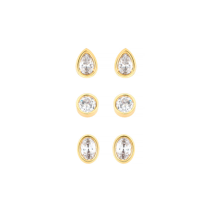 Trio de Brincos Hailey Ponto de Luz Zircônia Folheado a Ouro 18k