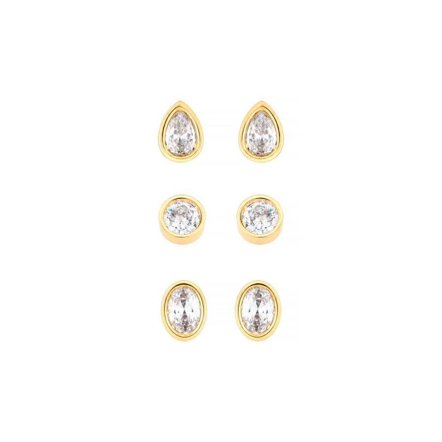 Trio de Brincos Hailey Ponto de Luz Zircônia Folheado a Ouro 18k