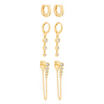 Trio de Brincos Ana Clara Zircônia Folheado a Ouro 18k