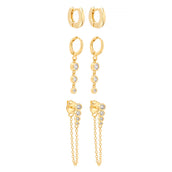 Trio de Brincos Ana Clara Zircônia Folheado a Ouro 18k