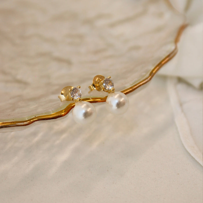 Brinco de Pérola Lina Zircônia Folheado a Ouro 18k