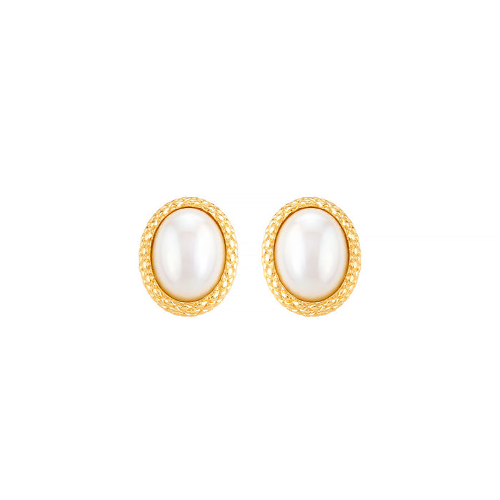 Brinco de Pérola Shell Dora Oval Folheado a Ouro 18k