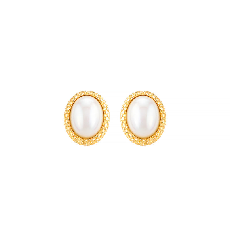 Brinco de Pérola Shell Dora Oval Folheado a Ouro 18k