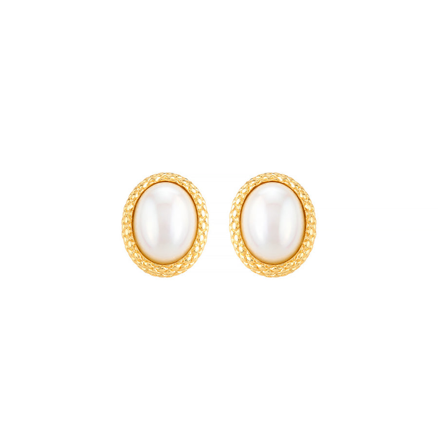 Brinco de Pérola Shell Dora Oval Folheado a Ouro 18k