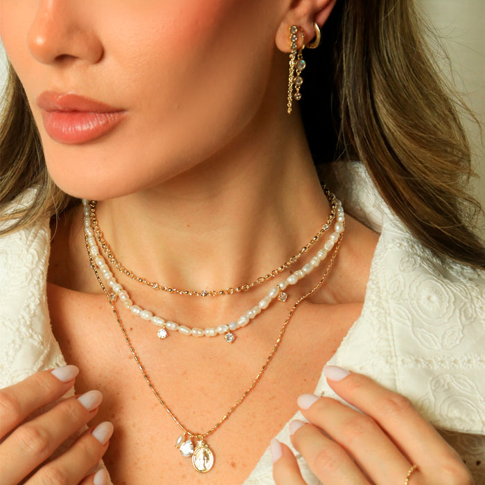 Choker Rebeca Peróla de Água Doce Ponto de Luz Folheado a Ouro 18k