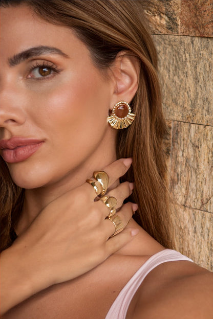 Ingrid Giovinazzo - Brinco Leque Mia Marrom & Choker Metal Torcido Liza