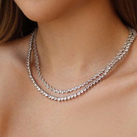 Colar Riviera Elisa Zircônias Navetes Folheado em Ródio Branco