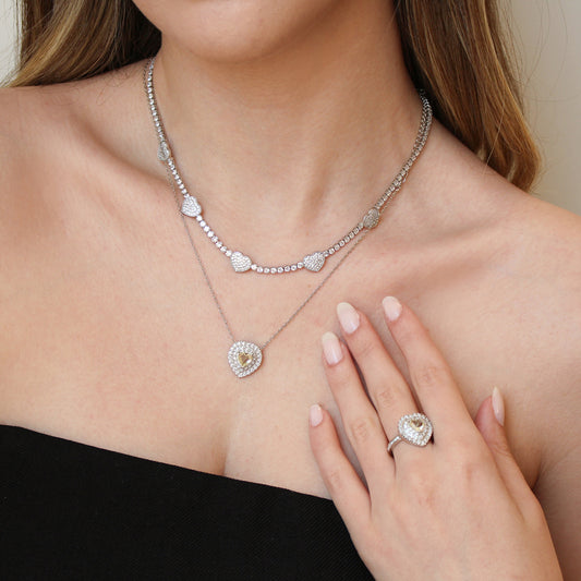 Colar Aisha Coração Zircônia Citrino Folheado em Ródio Branco