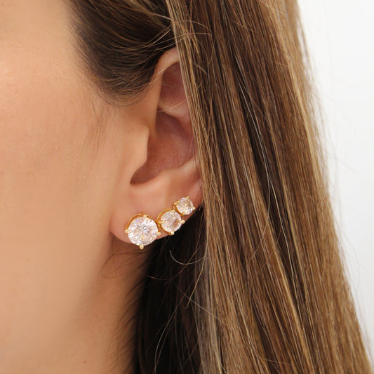 Trio de Brinco Ponto de Luz Camila Zircônia Folheado a Ouro 18k