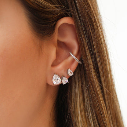 Trio de Brinco Gota Marina Zircônia Folheado em Ródio Branco