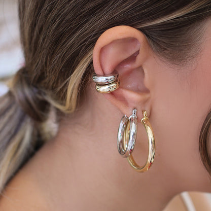 Brinco de Argola Tubo Nana P Folheado em Ródio Branco