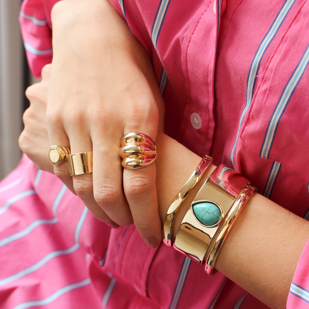 Bracelete Lorena Médio Gota Howlita Turquesa Folheado a Ouro 18k