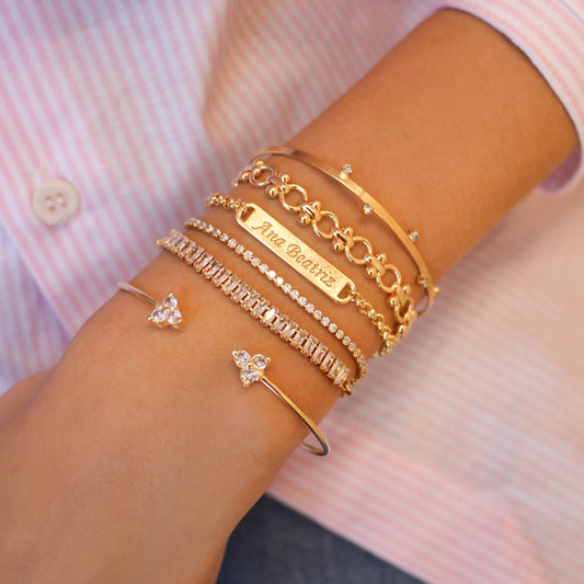 Pulseira Folheada a Ouro 18k Ajustável Pequena Zircônias Baguete Cristal Taylor