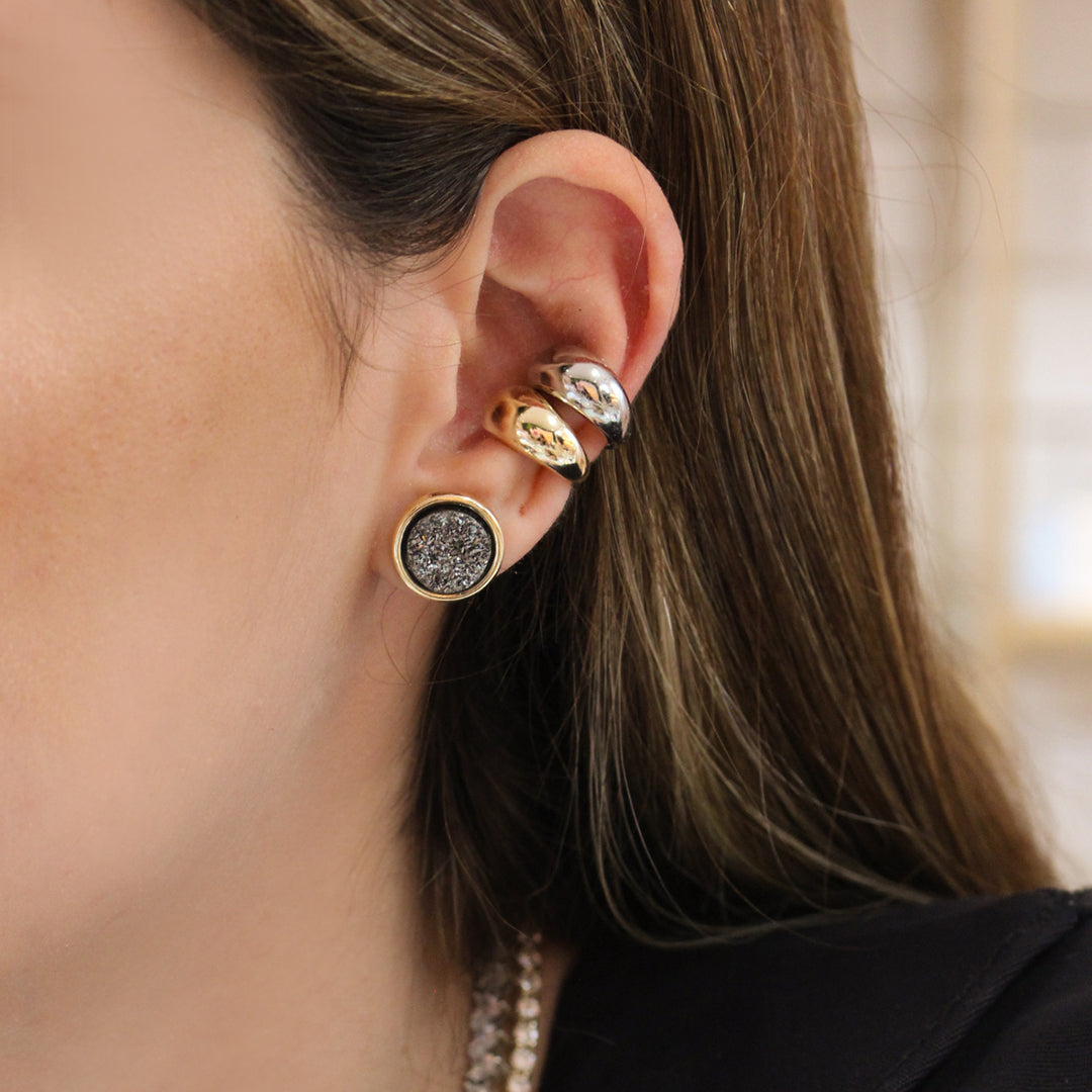 Brinco Bárbara Pirita Grafite Folheado a Ouro 18k