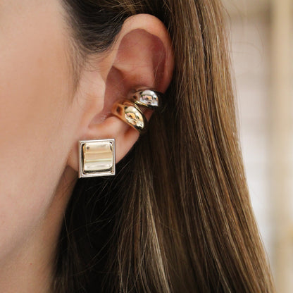 Brinco Quadrado Letícia Folheado a Ouro 18k Folheado em Ródio Branco