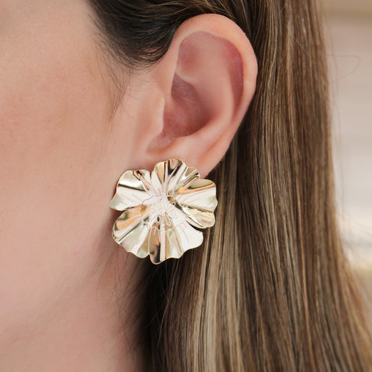 Brinco Flor Orgânico Cláudia Folheado a Ouro 18k