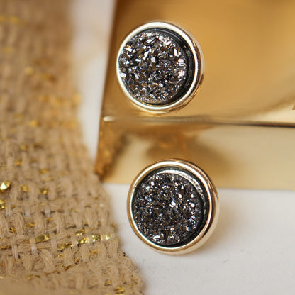 Brinco Bárbara Pirita Grafite Folheado a Ouro 18k