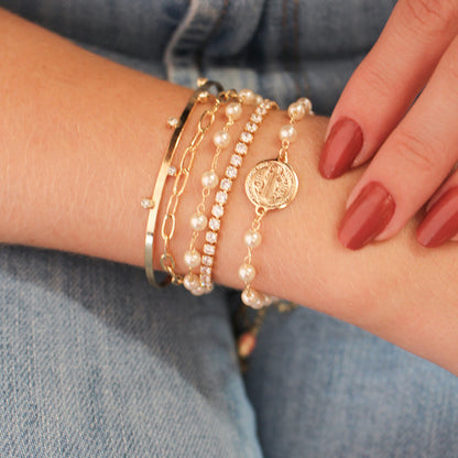 Pulseira São Bento Pérolas Folheado a Ouro 18k