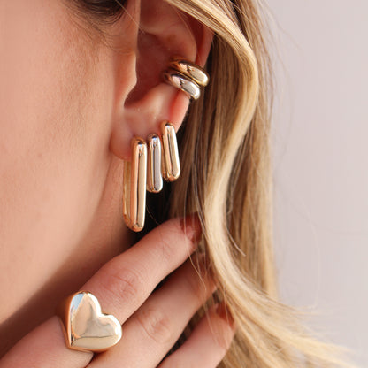 Brinco Retangular Helena Lisa G Folheado a Ouro 18k