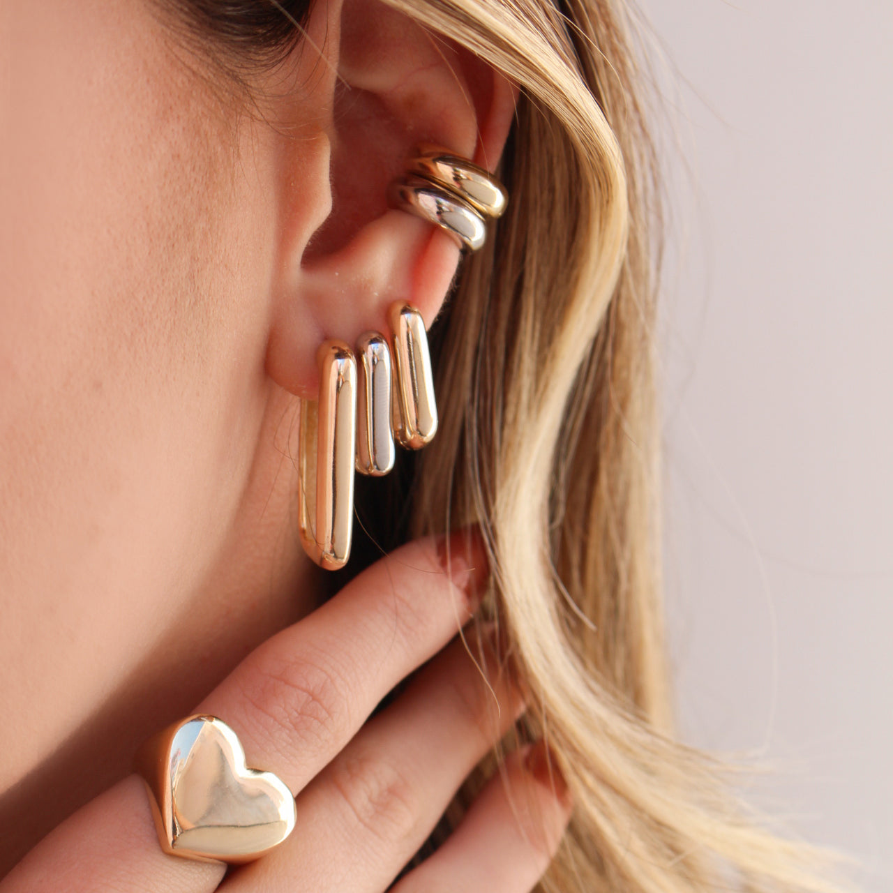 Brinco Retangular Helena Lisa G Folheado a Ouro 18k