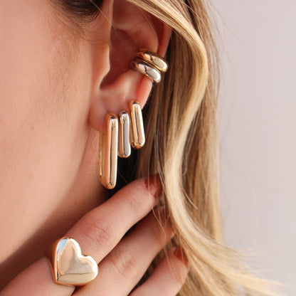 Brinco Retangular Helena Lisa G Folheado a Ouro 18k