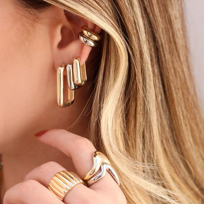 Brinco Retangular Helena Lisa G Folheado a Ouro 18k