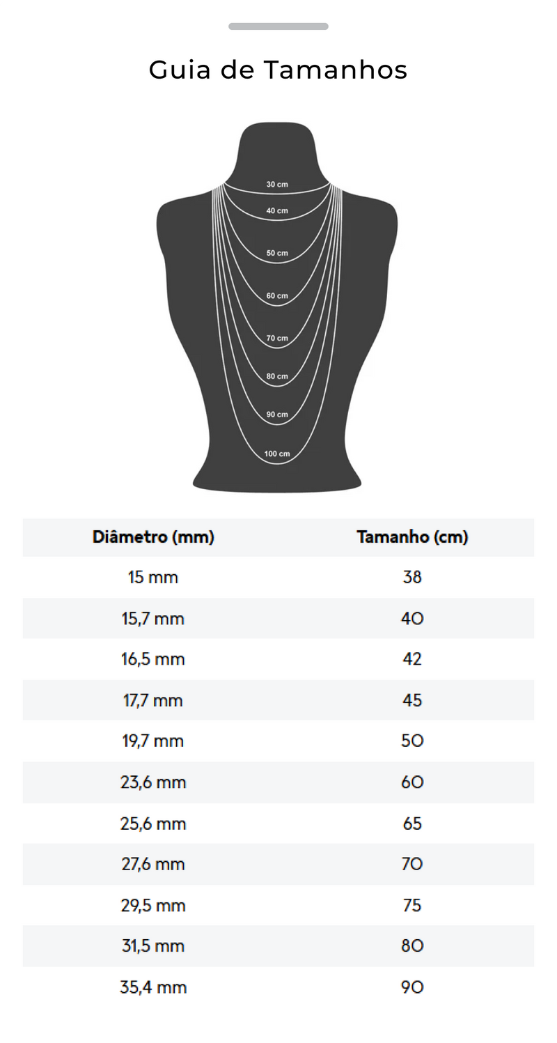 Guia de tamanhos mobile