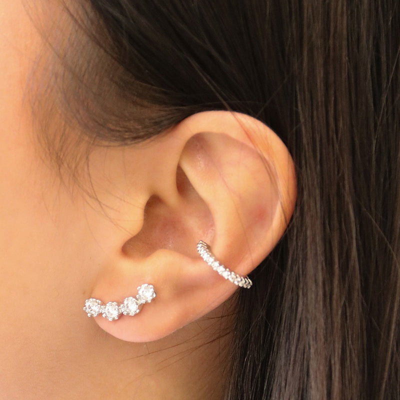 Brinco Ear Cuff July Zircônias Folheado em Ródio Branco