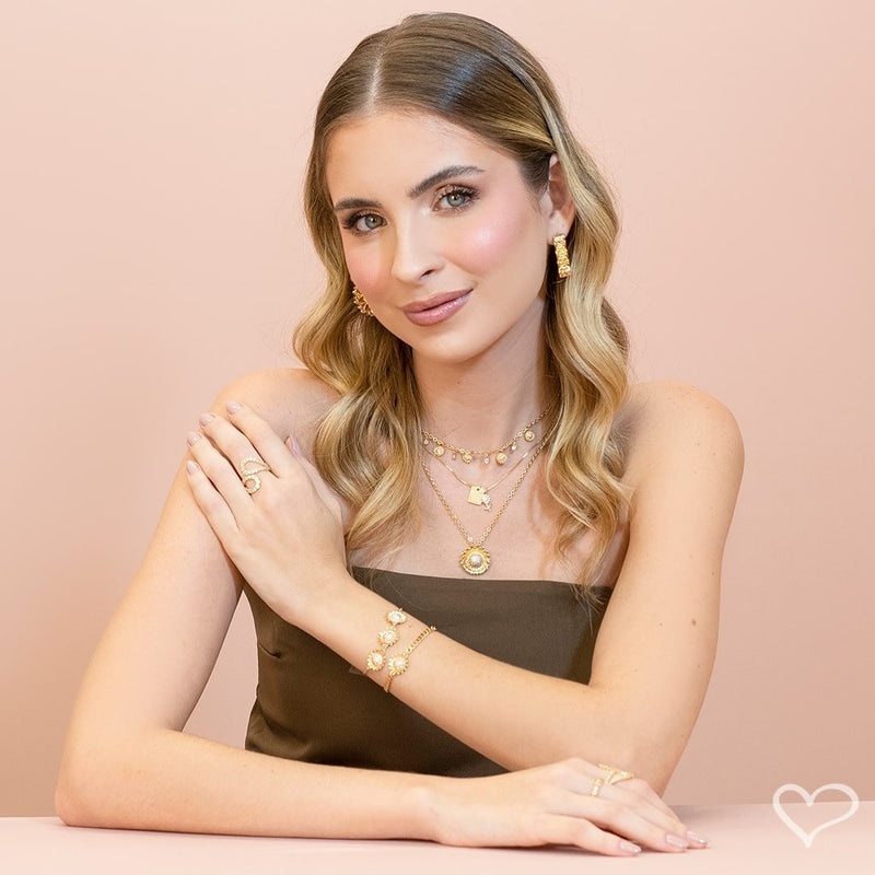 Anel Aimee Duas Gotas Zircônias Folheado a Ouro 18k - Piuka