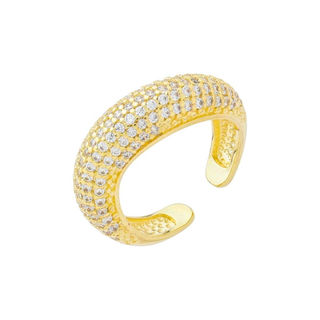 Anel Bold Lisa Zircônias Folheado a Ouro 18k - Piuka