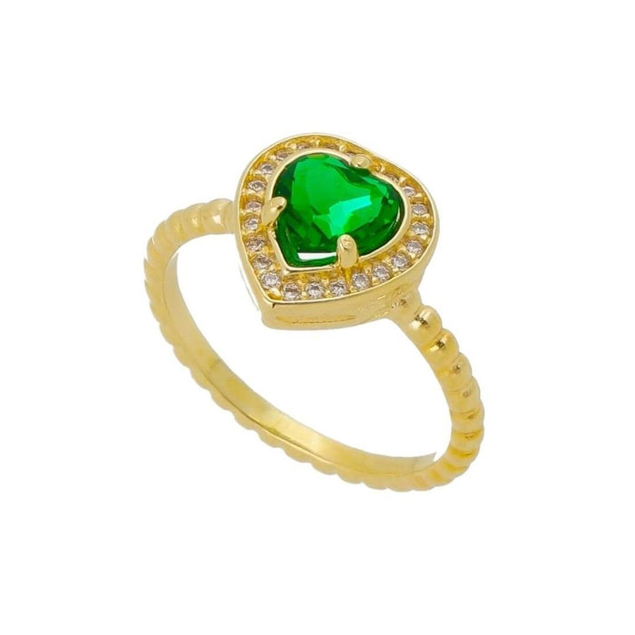 Anel de Coração Folheado a Ouro 18k Zircônia Esmeralda Elis