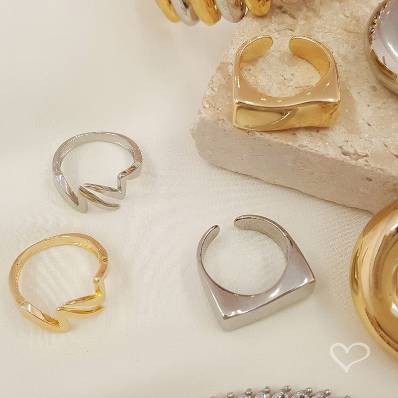 Anel Duplo Luli Folheado a Ouro 18k e Folheado em Ródio Branco - Piuka